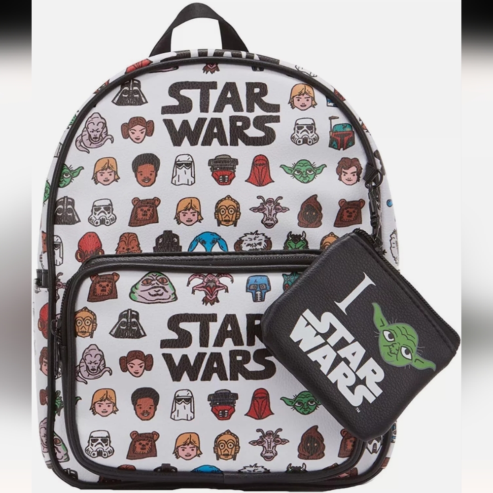 New Disney STAR WARS 10.5" PU Leather Backpack Coin Purse Chewbacca Yoda Darth